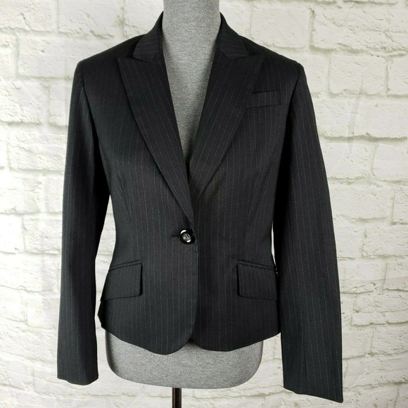 Evan-Picone Blazer Size 6P Charcoal & Teal Stripe - Picture 3 of 11